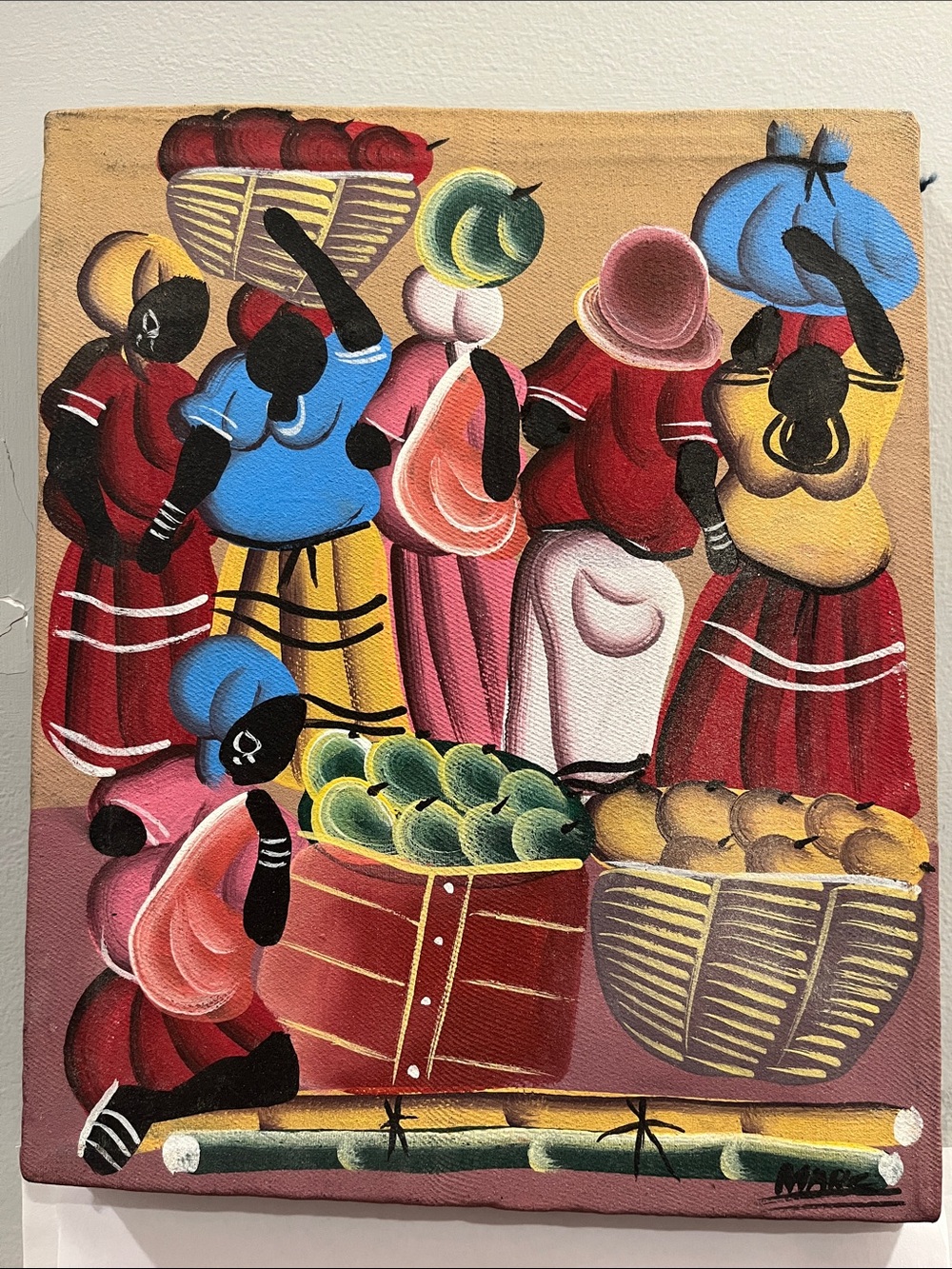 Haitian Folk‎ Art Market Scene Painting
Signed Canvas Wall Signed 8x10in